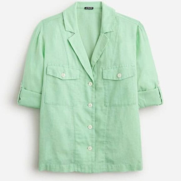 J. Crew Tops - J. Crew Misty Spearmint Linen Blend Camp-Collar Shirt/NWT/6